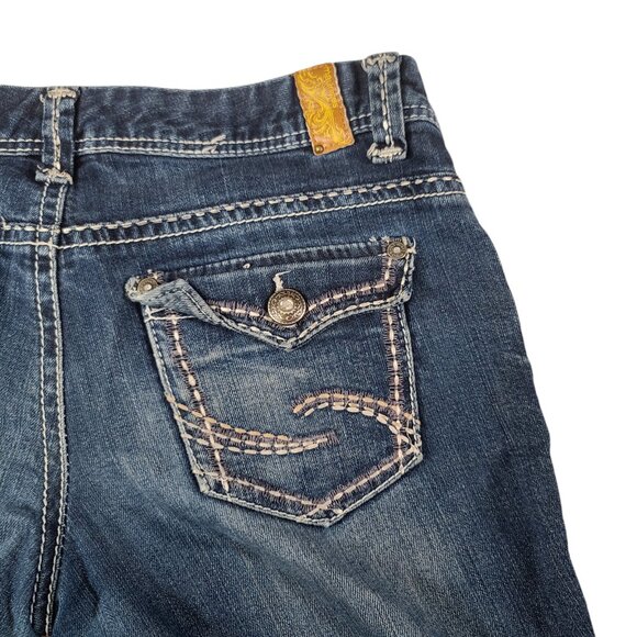 Maurices Thick Stitch Jeans Embroidered Women 7/8 34x31 Blue Bootcut Mid Rise * - Picture 9 of 15